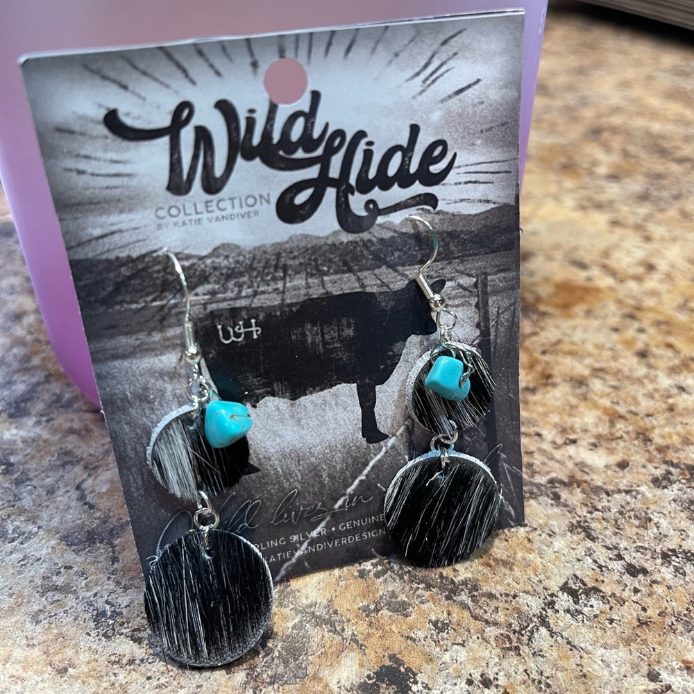 Cowhide Earrings sterling silver